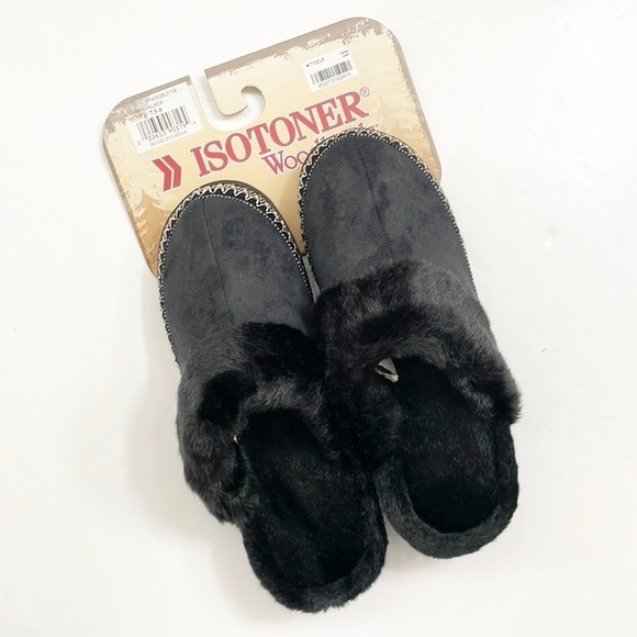 NEW Isotoner Woodlands black slippers - Picture 1 of 3